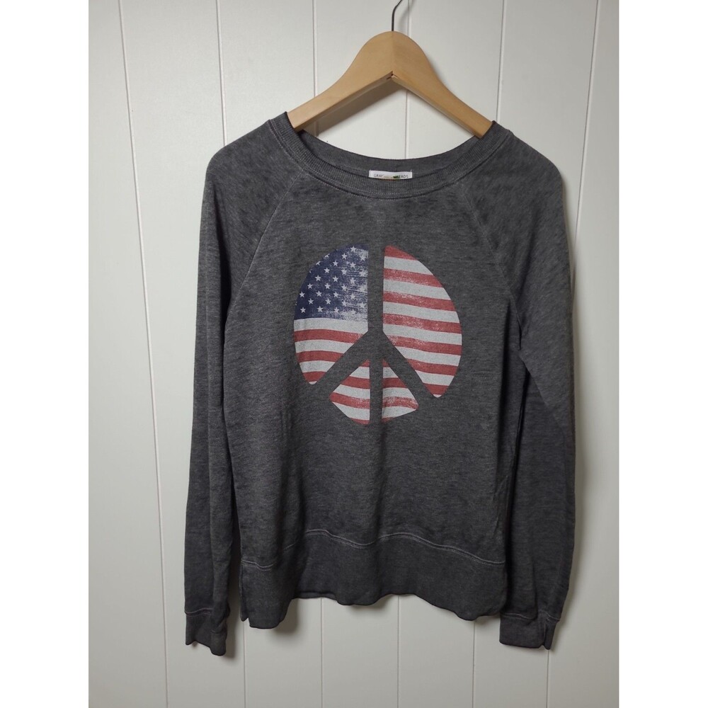 Grayson Peace Top Women Small Gray Long Sleeve Vote Red White Blue Patriotic New
